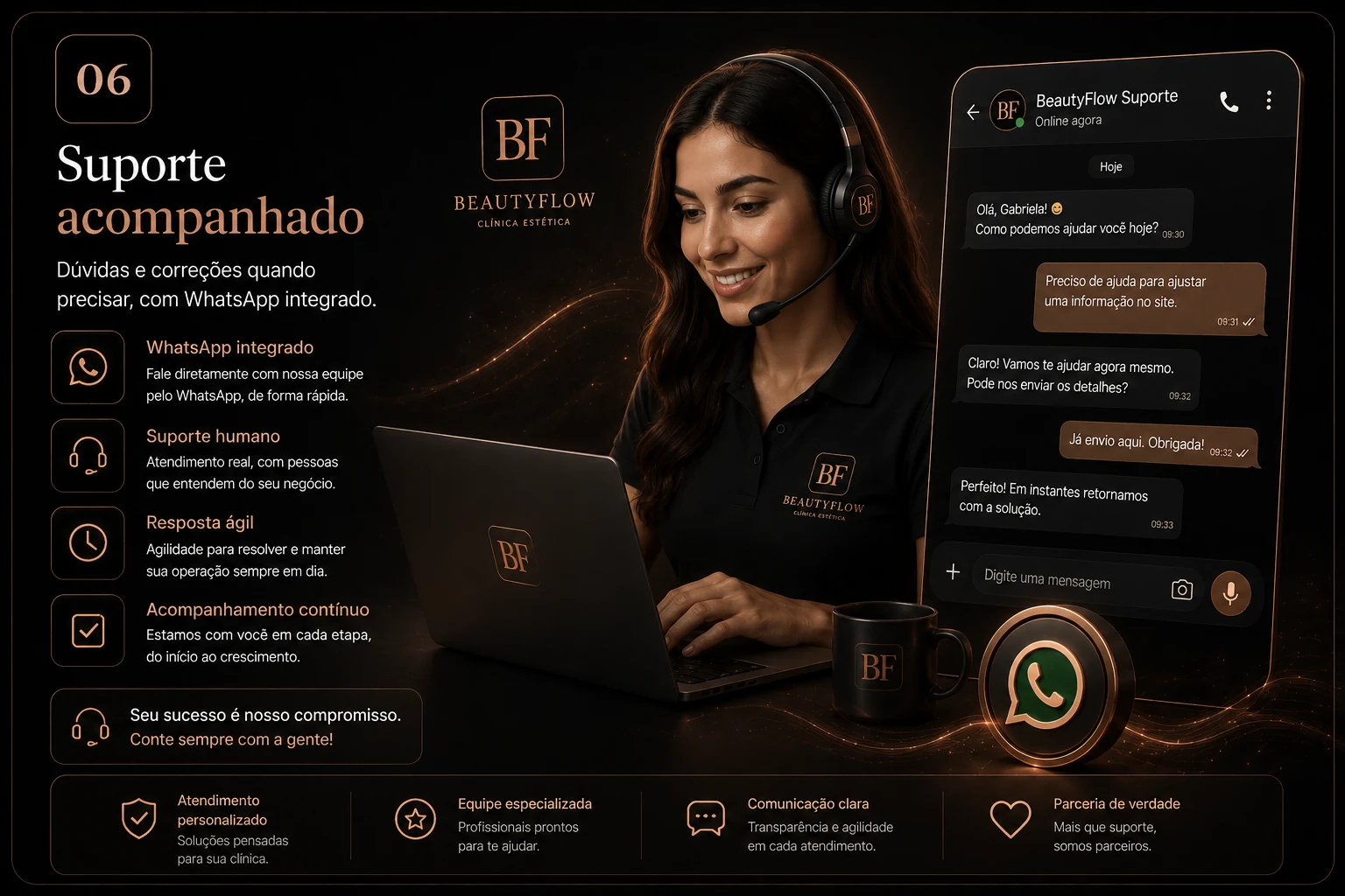 Suporte acompanhado para dúvidas, correções e atendimento
