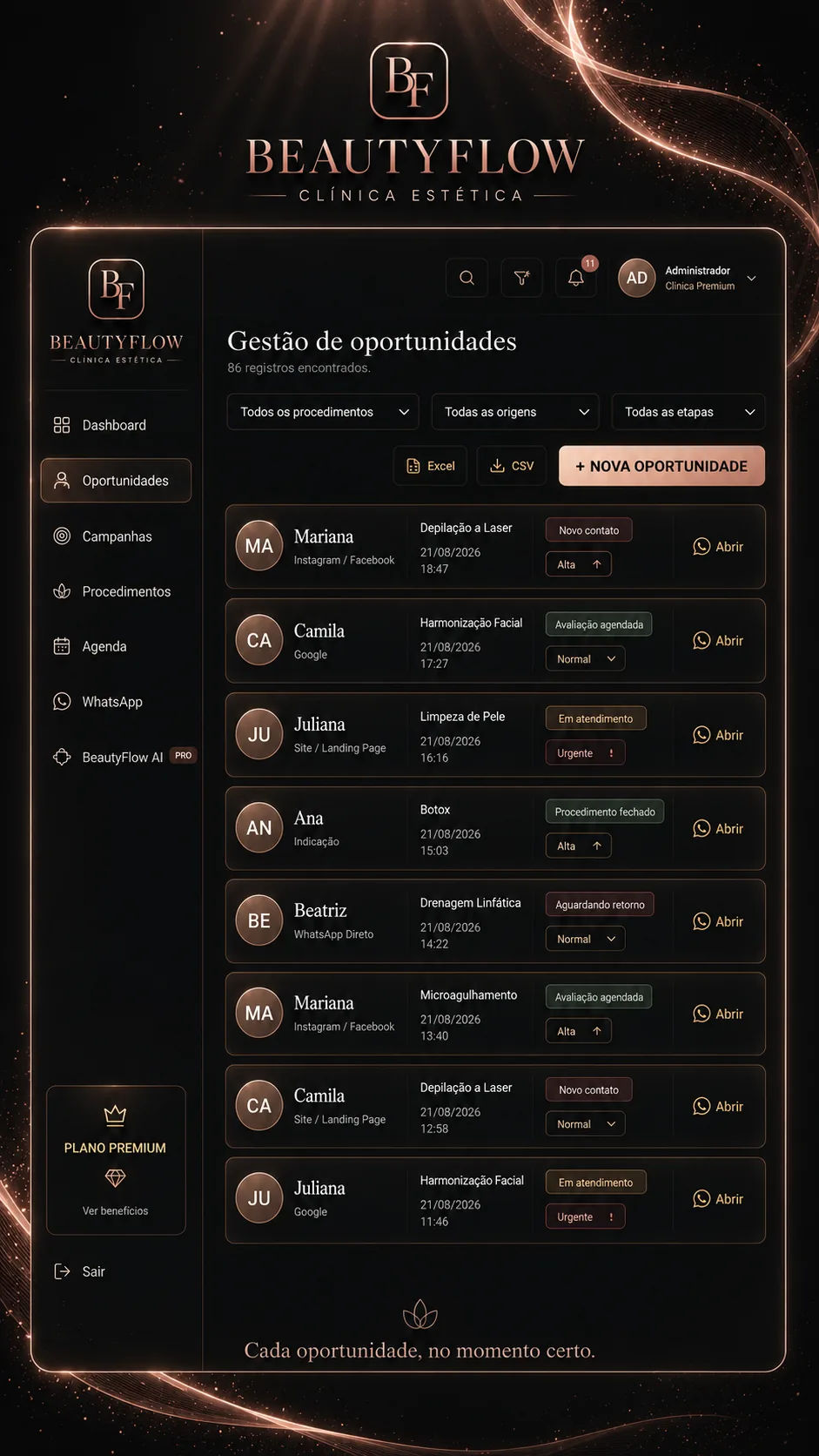 Gestão de oportunidades BeautyFlow